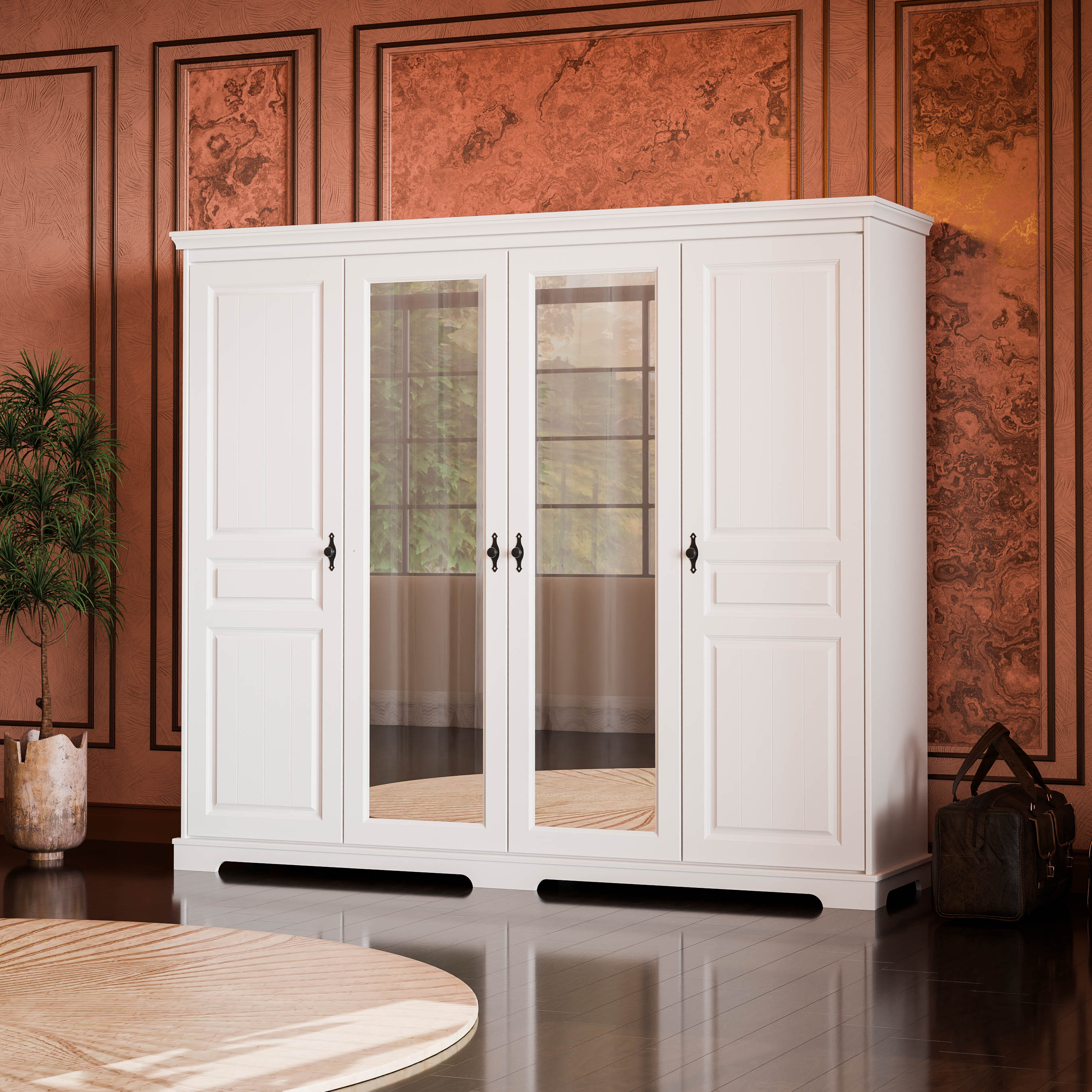 Cambridge 4-Door Wardrobe with Mirror